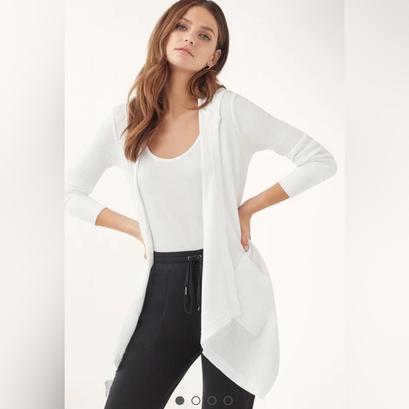 NWT Splendid Thermal Flight Cardigan White Open Waffle Knit Hoodie XL XE - Picture 2 of 4